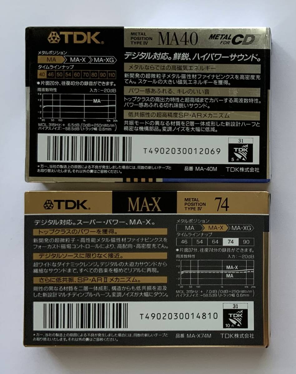 0509-5 未開封 TDK メタルカセットテープ2本（MA40:1本、MA-X74:1本）METAL TYPE Ⅳ_画像2