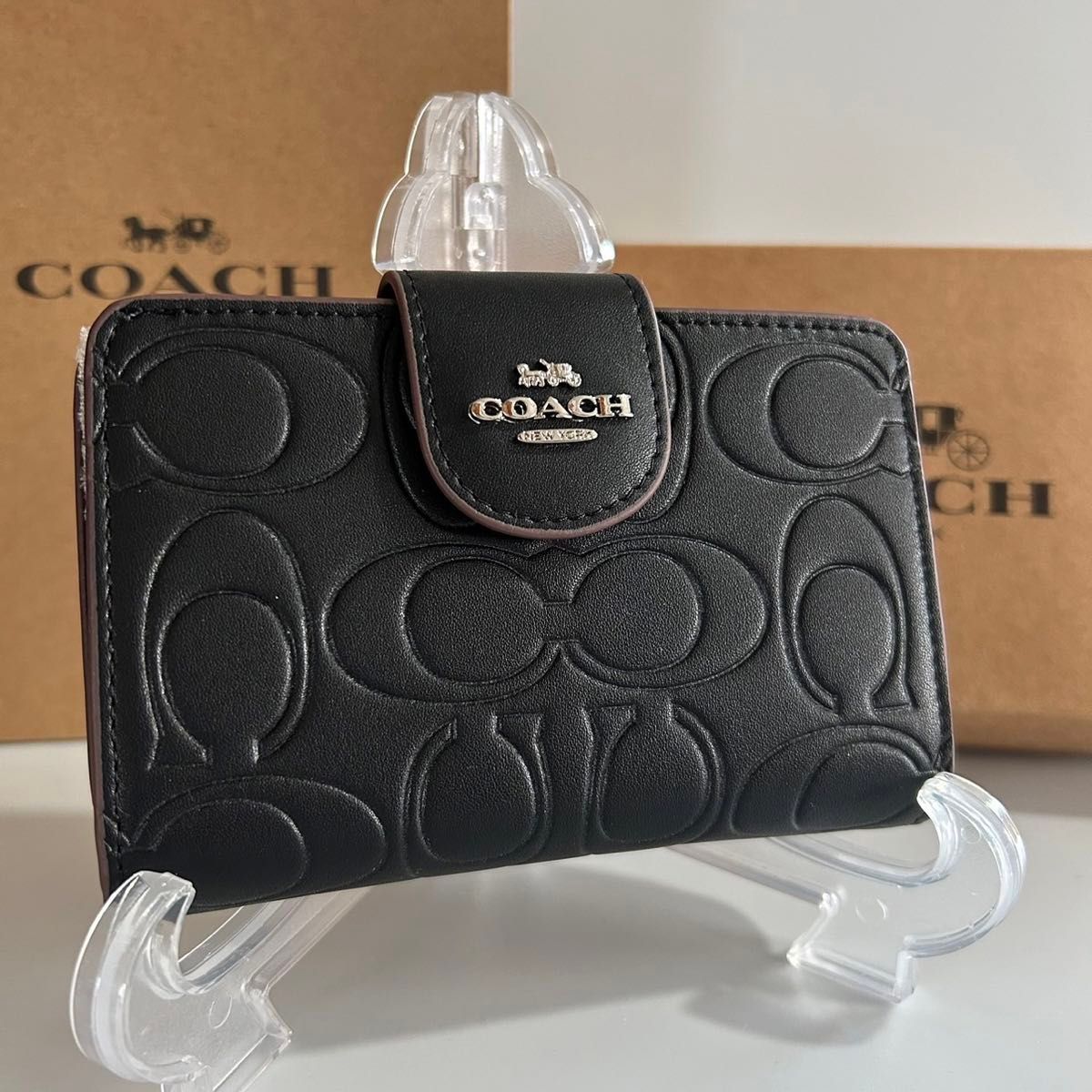 COACH 二つ折り財布 CM241 ブラック シグネチャー エンボス アウトレット レディース