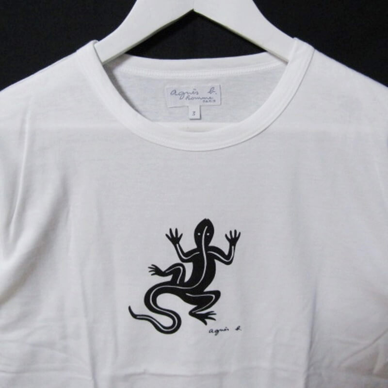 美品 agnes b. HOMME アニエスベー オム 半袖Tシャツ EA65SF64 レザール Tee とかげ ホワイト 白 3 27105905の画像3