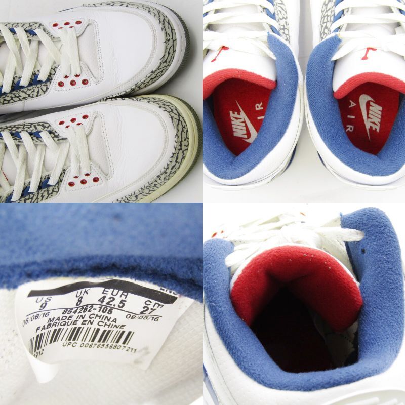 美品 NIKE ナイキ 27cm AIR JORDAN 3 RETRO OG 854262-106 2016年製 エアジョーダン3 WHITE/FIRE RED-TRUE BLUE 22000747_画像5