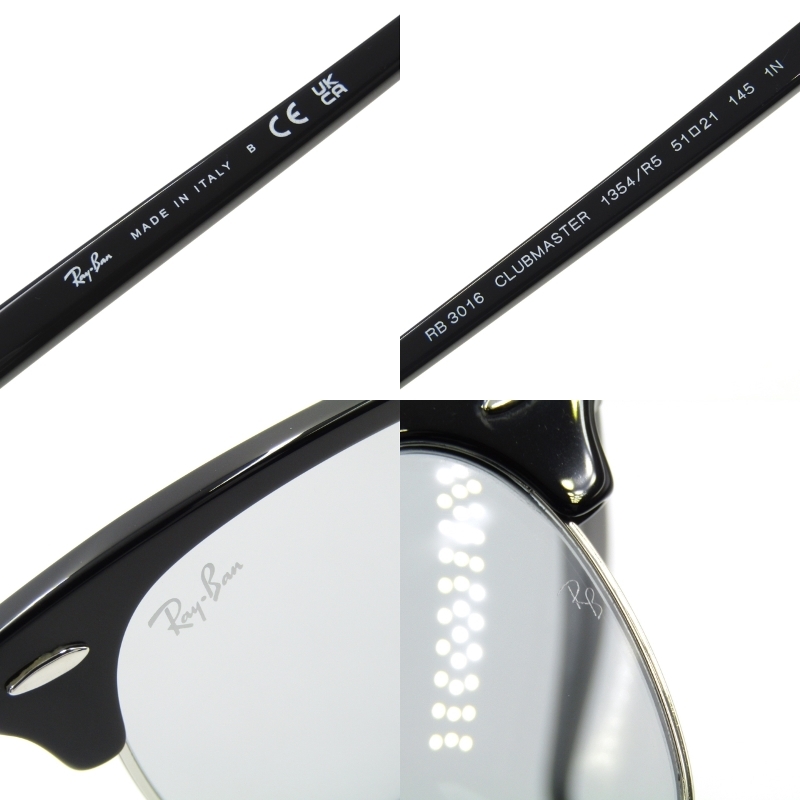 美品 Ray-Ban レイバン サングラス RB3016 CLUBMASTER 1354/R5 クラブマスター ブロウ イタリア製 ブラック/シルバー 65005918_画像4