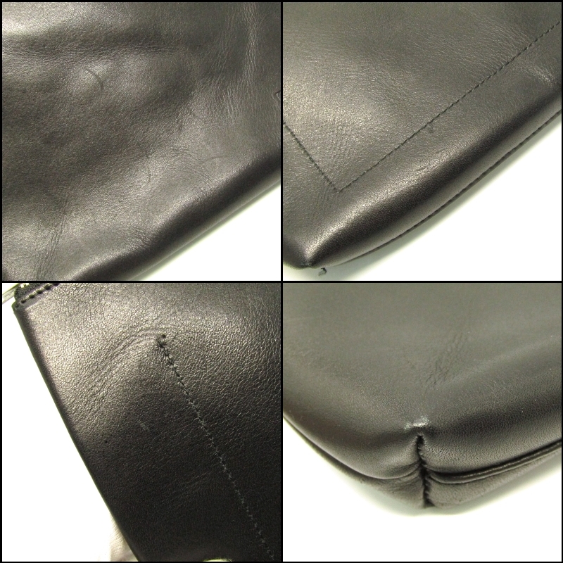 MHL. エムエイチエル ポーチ BASIC LEATHER POUCH L ベーシックレザー 天ファスナー 牛革 ブラック 黒 24003068_画像7