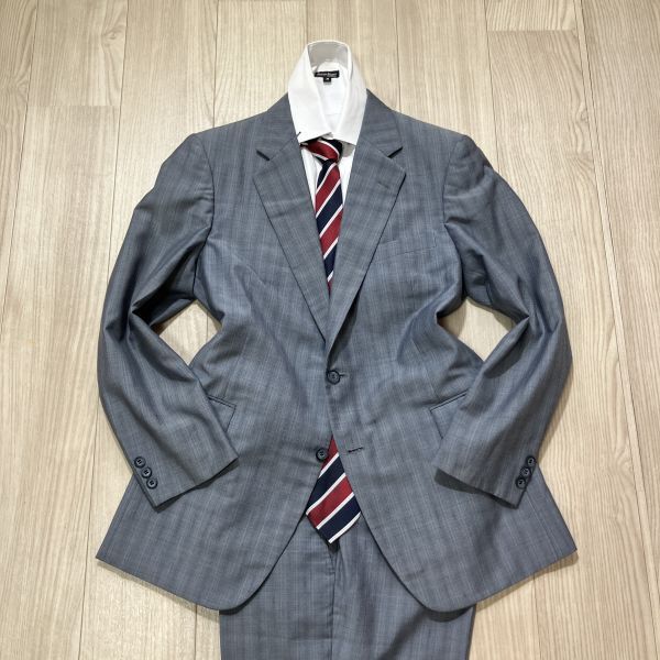 【魅惑の逸品】 BURBERRY バーバリー AB6 ( L相当) 春夏 ライトグレー ストライプ スーツ 背抜き 2B セットアップ メンズ_画像3