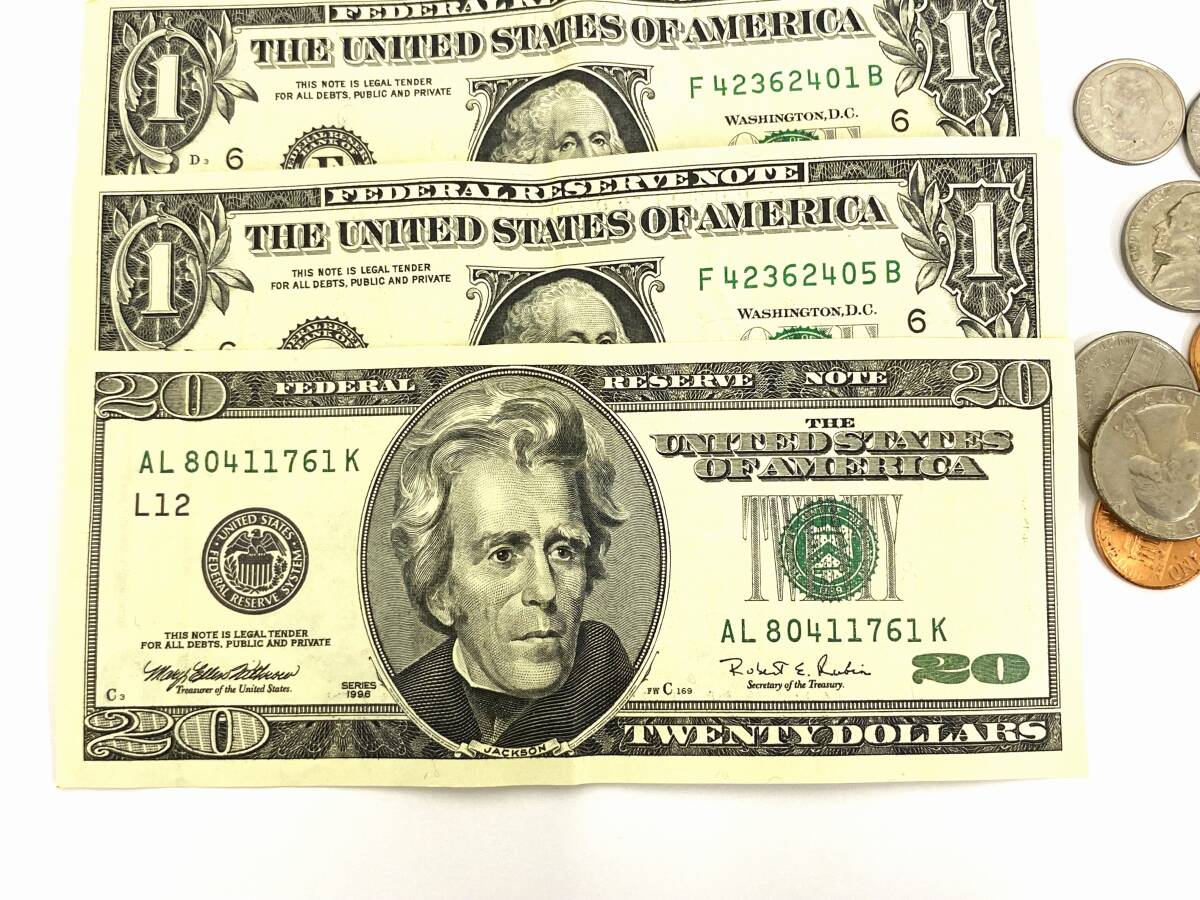 [4356] foreign sen old note America dollar . antique collection America dollar 20 dollar ./1996 1 dollar . cent coin through . total 22 dollar and more 