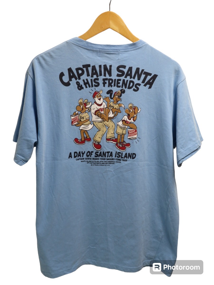 ヘンリーネック★Lサイズ【Captain Santa/キャプテンサンタ】バックプリント/半袖/Tシャツ【ゆうパケットなら送料無料】水色/★_画像2