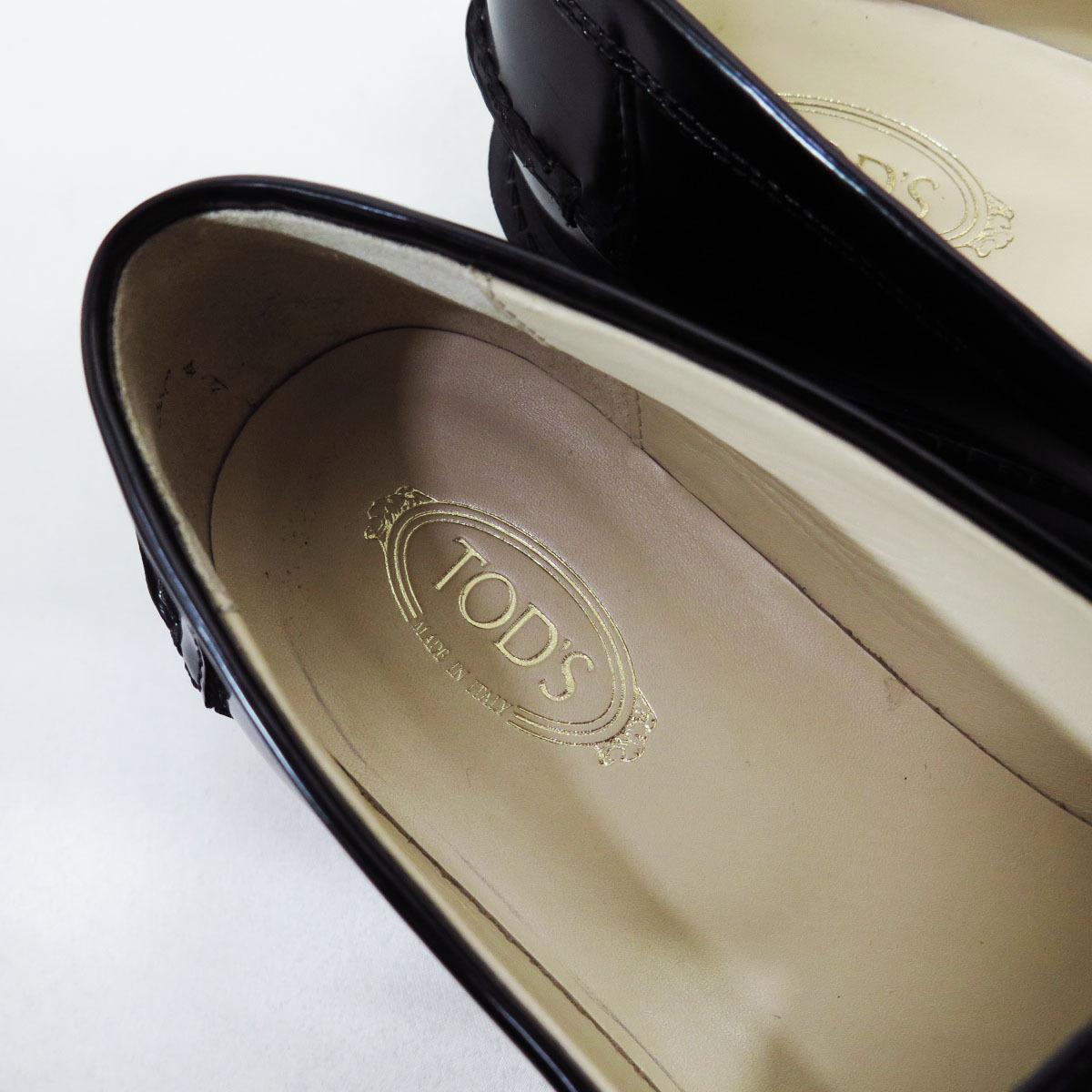 TOD'S KATE LEATHER LOAFERS SHOES 38 トッズ ケイト レザー ローファー シューズ チェーン ロゴ ブラック 黒_画像8