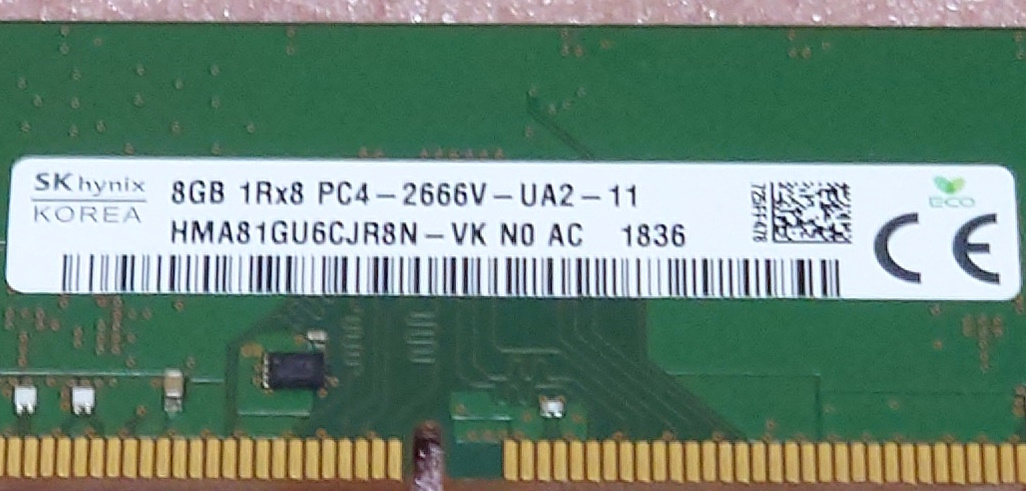 ○SK hynix HMA81GU6CJR8N-VK *PC4-21300/DDR4-2666/PC4-2666V 288Pin DDR4 UDIMM 8GB 動作品の画像3