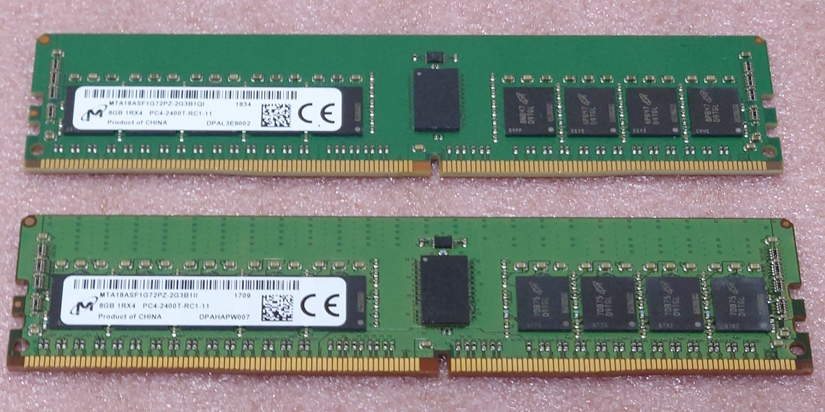 ΦMicron MTA18ASF1G72PZ-2G3B1 2枚セット *PC4-19200/DDR4-2400/PC4-2400T ECC REG/Registered 288Pin DDR4 RDIMM 16GB(8GB x2) 動作品