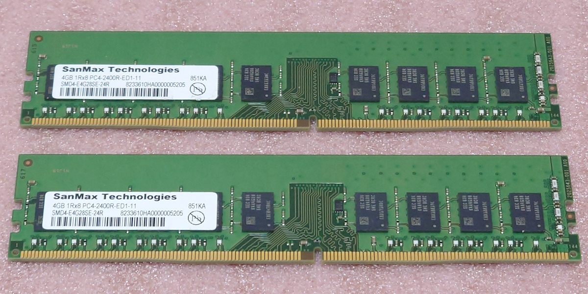 ＞SanMax SMD4-E4G28SE-24R 2枚セット *PC4-19200/DDR4-2400 Samsungチップ ECC Unbuffered 288Pin DDR4 UDIMM 8GB(4GB x2) 動作品_画像1
