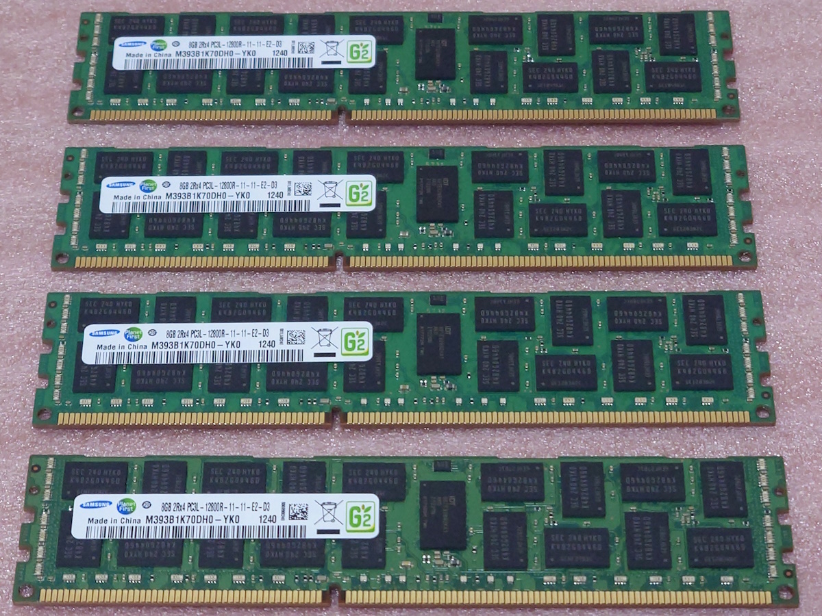 □Samsung M393B1K70DH0-YK0 4枚セット *PC3L-12800R/DDR3L-1600 ECC REG/Registered 240Pin DDR3 RDIMM 32GB(8GB x4) 動作品の画像1