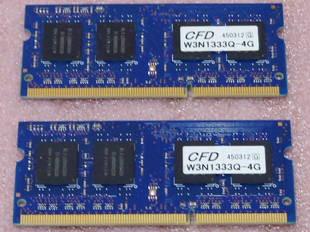 ◇CFD W3N1333Q-4G *PC3-10600S/DDR3-1333 1Rx8 204Pin DDR3 S.O.DIMM 8GB(4GB x2) 動作品_画像1