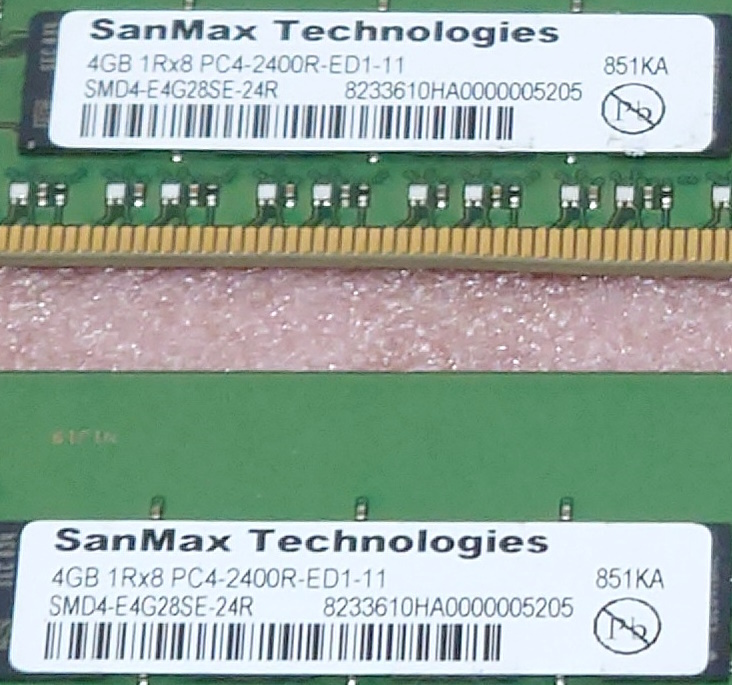 ＞SanMax SMD4-E4G28SE-24R 2枚セット *PC4-19200/DDR4-2400 Samsungチップ ECC Unbuffered 288Pin DDR4 UDIMM 8GB(4GB x2) 動作品_画像3