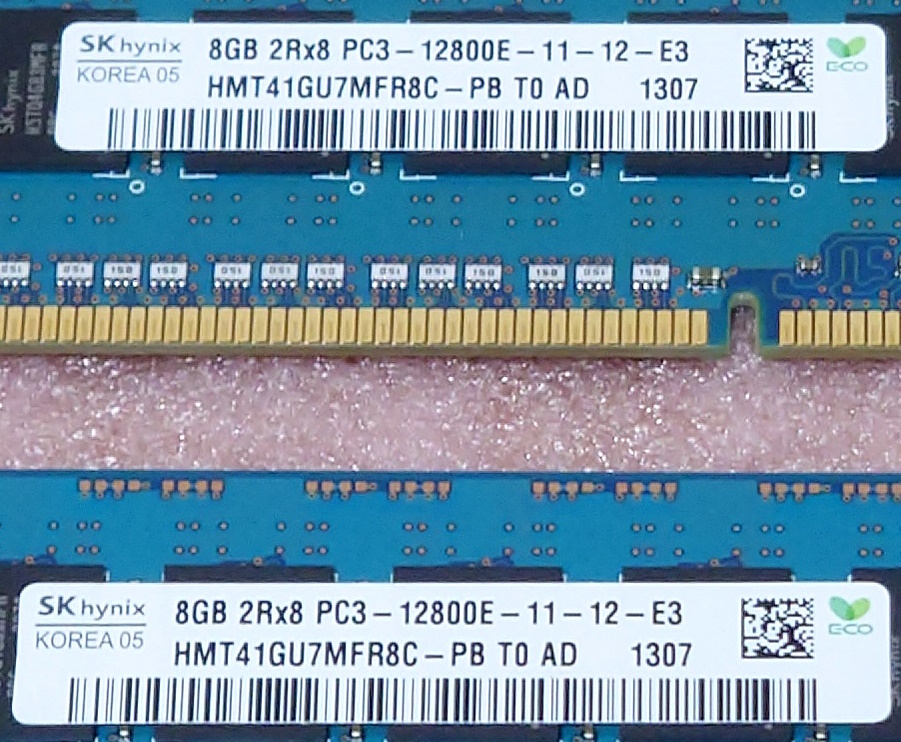 ＃SK hynix HMT41GU7MFR8C-PB 2枚セット *PC3-12800E/DDR3-1600 ECC Unbuffered 240Pin DDR3 UDIMM 16GB(8GB x2) 動作品_画像3