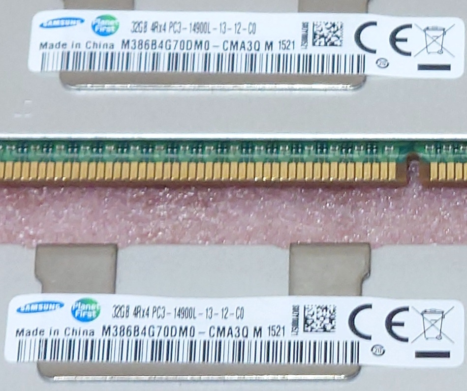 ☆Samsung M386B4G70DM0-CMA3Q 2枚セット *PC3-14900L/DDR3-1866 ECC LoadReduced 240Pin DDR3 LRDIMM 64GB(32GB x2) 動作品_画像3
