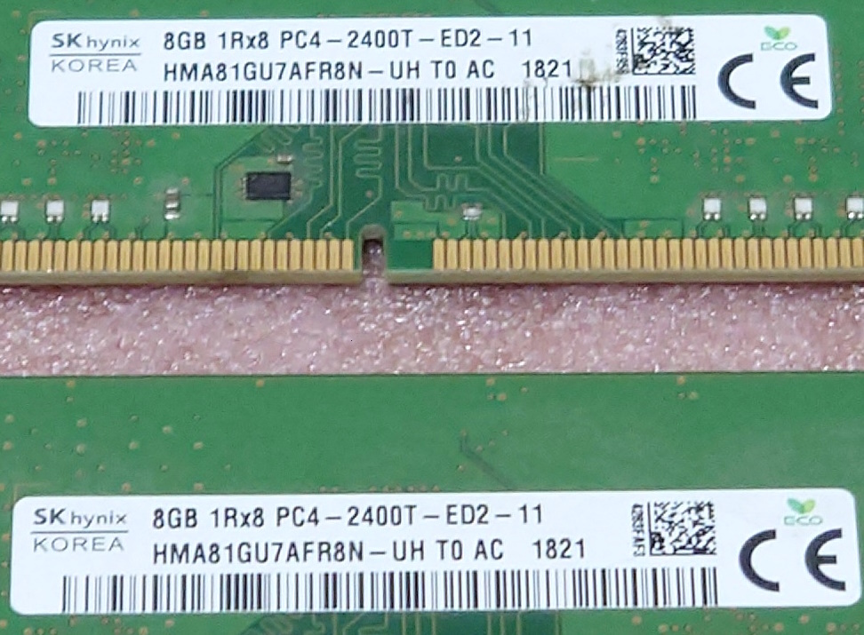 ■SK hynix HMA81GU7AFR8N-UH 2枚セット *PC4-19200/DDR4-2400/PC4-2400T ECC Unbuffered 288Pin DDR4 UDIMM 16GB(8GB x2) 動作品