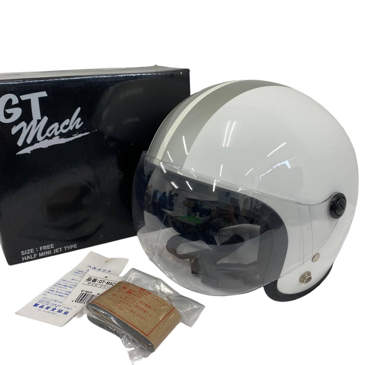 【即決】 GT-MACH　HALF MINI JET TYPE　ジェットヘルメット フリーサイズ ホワイト系 白系 8235-100_画像1
