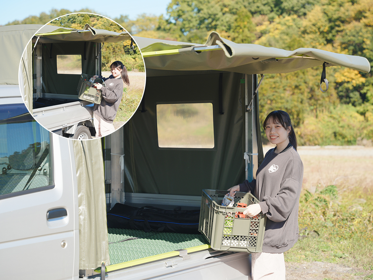 国産 特許使用 軽トラック用幌フレームセット RV-1 送料無料 車体穴あけ不要 高速走行可 軽トラ幌 荷台シート 荷台骨組み キャンプ_画像7