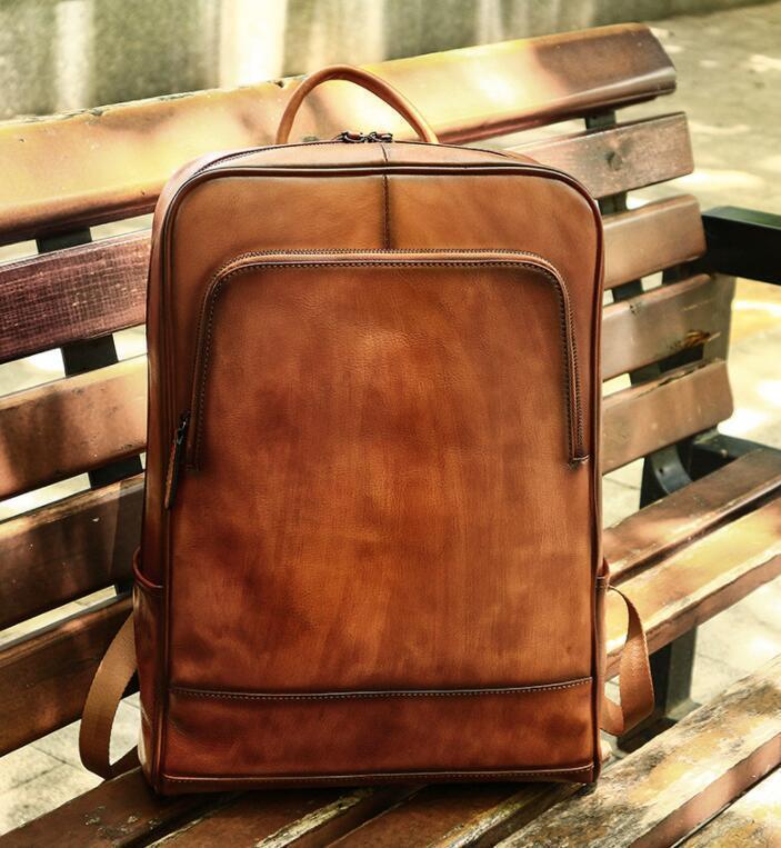  super popular * high capacity * original leather rucksack men's leather backpack retro rucksack outdoor commuting going to school casual combined use ti bag 