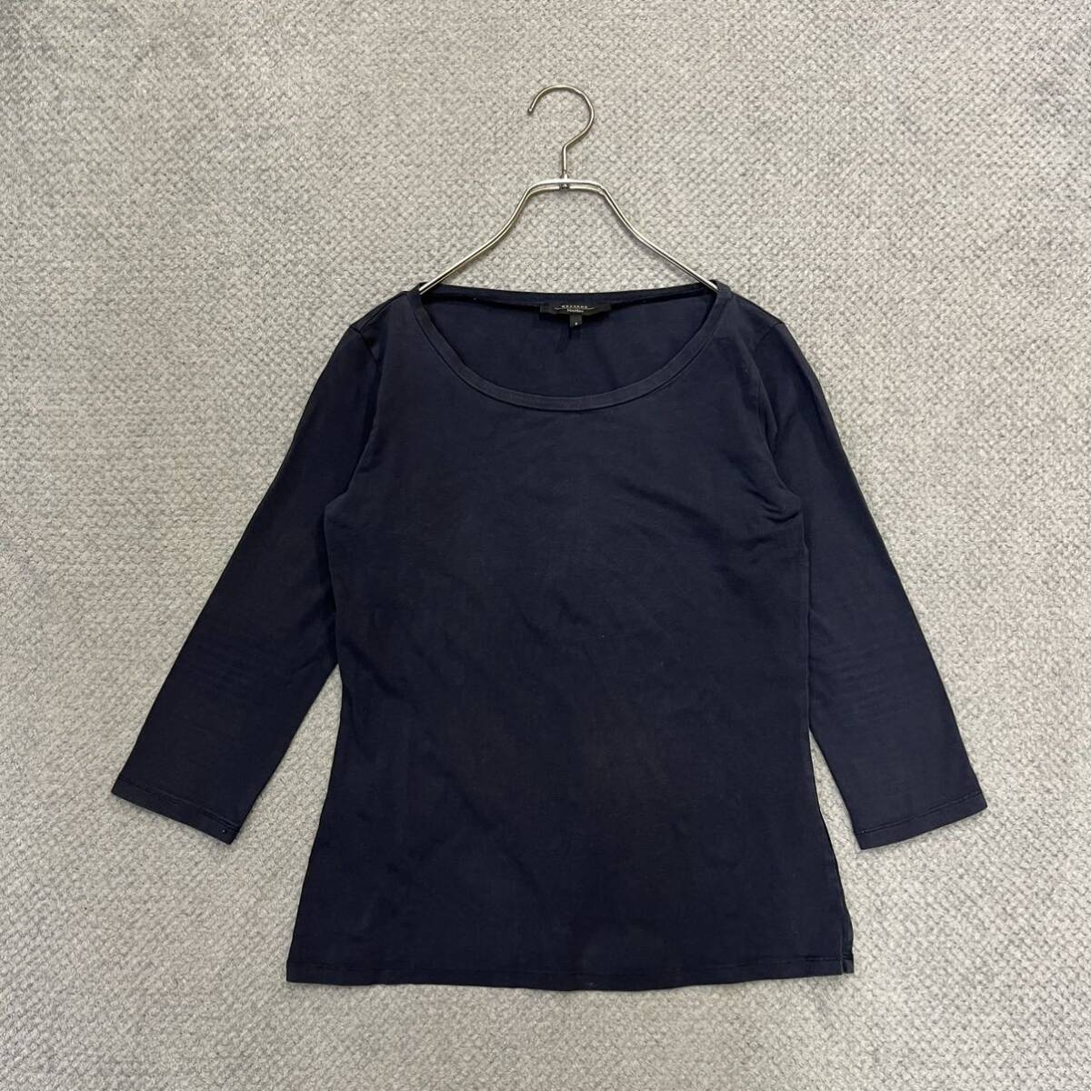 1円スタート! （18）WEEKEND MaxMara マックスマーラ 七分袖カットソー Tシャツ サイズS ネイビー 紺 無地 レディース トップス 最落なし_画像1