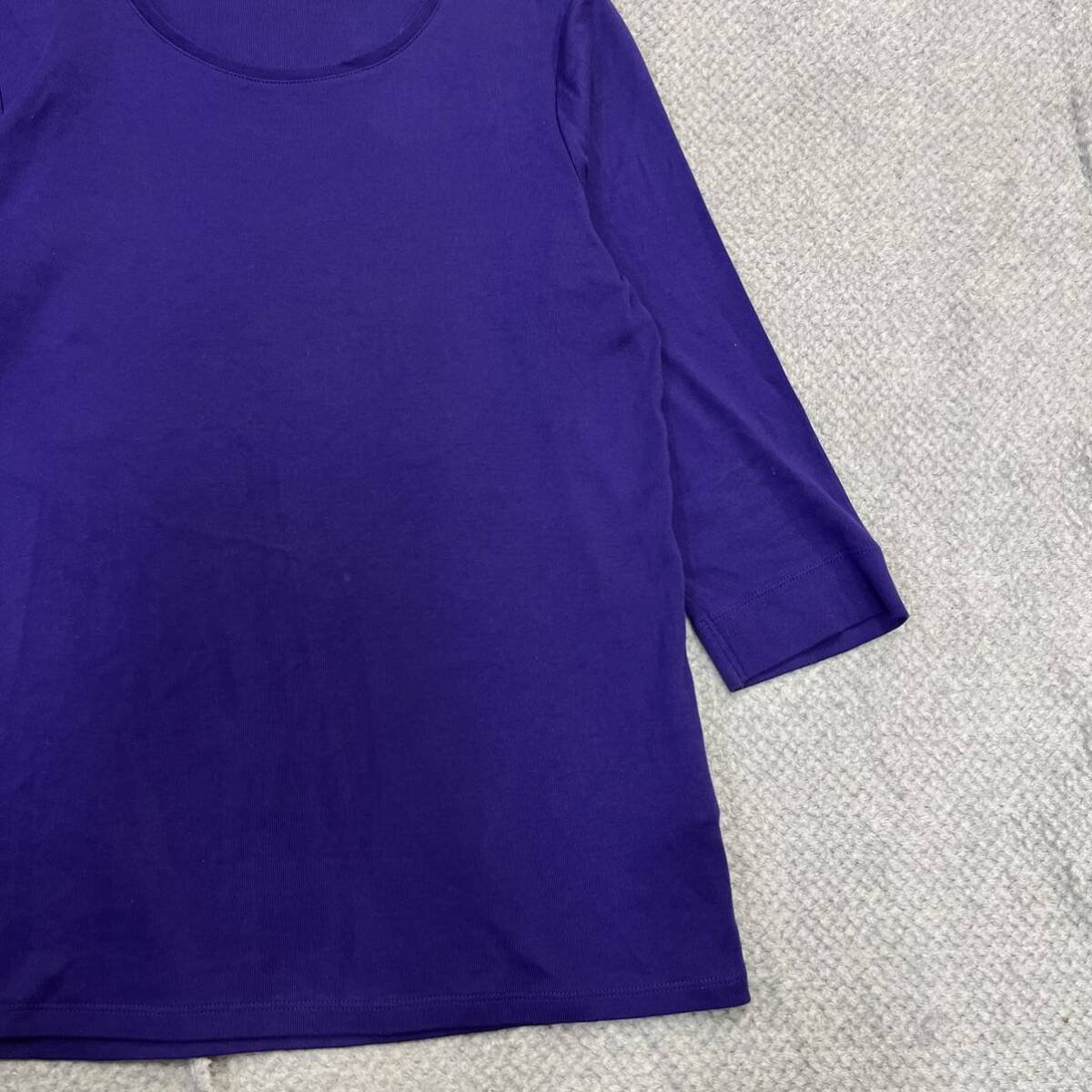 1円スタート! （19）UNIQLO ユニクロ premium cotton 七分袖カットソー Tシャツ サイズXL パープル 紫 無地 レディース トップス 最落なし_画像4