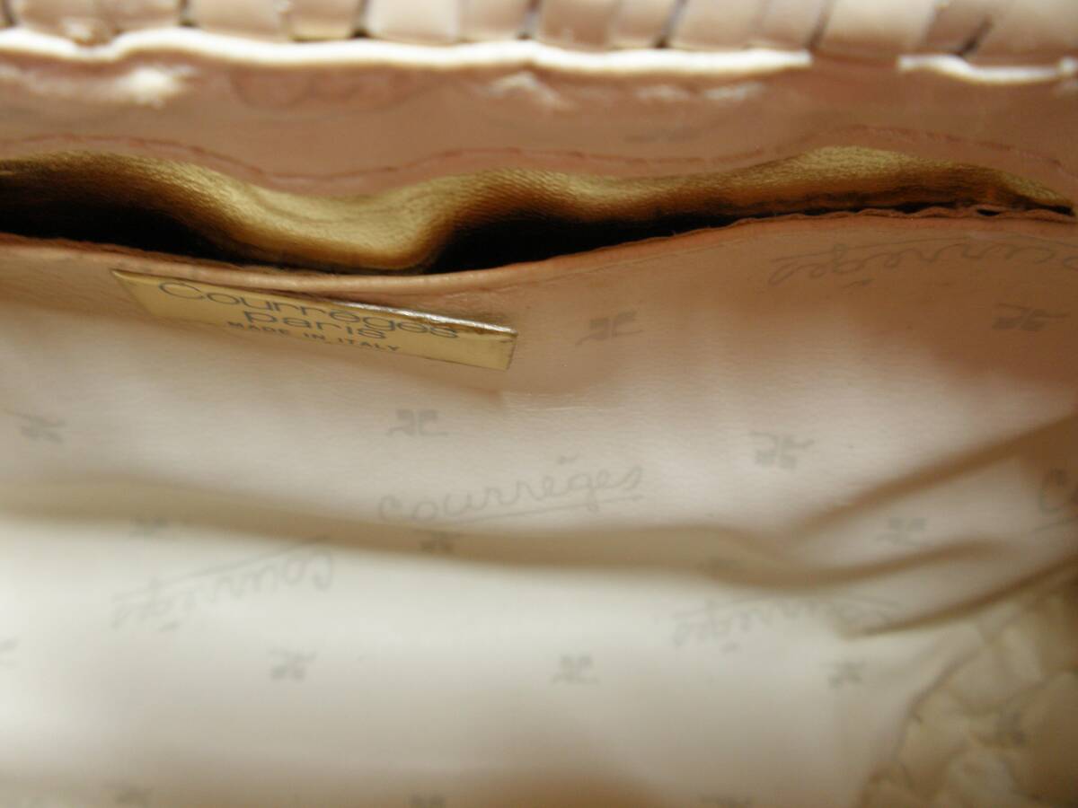  Courreges off белый корзина ротанг сумка на плечо сцепление задний * retro сумка классический б/у одежда ротанг 
