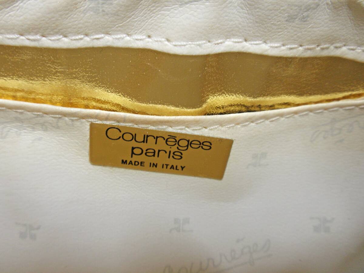  Courreges off белый корзина ротанг сумка на плечо сцепление задний * retro сумка классический б/у одежда ротанг 