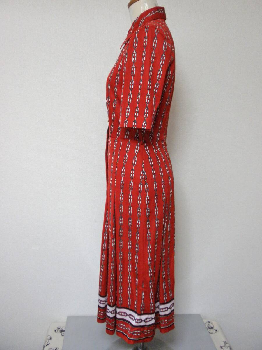  retro old clothes red pattern One-piece smaller S* Showa era Vintage classical pop mode vintage 60 70 period piece .. small size 