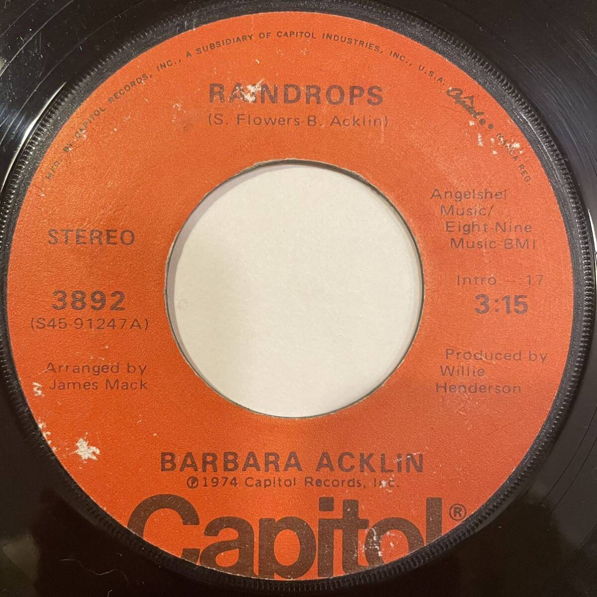 【7inch】Barbara Acklin 「Raindrops / Here You Come Again」Capitol Records 3892_画像1