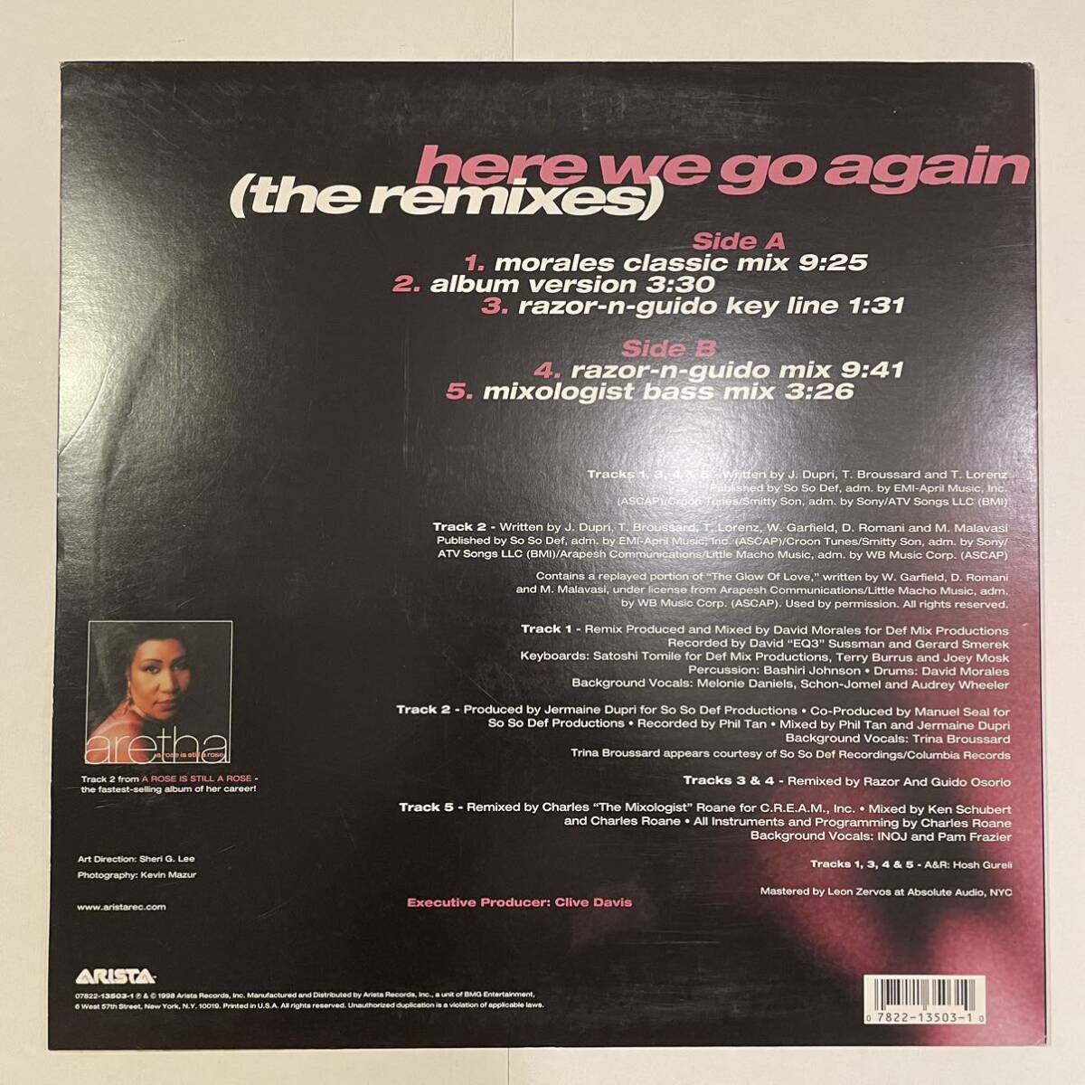 【12inchレコード】Aretha Franklin 「Here We Go Again (The Remixes)」Arista 07822-13503-1_画像2