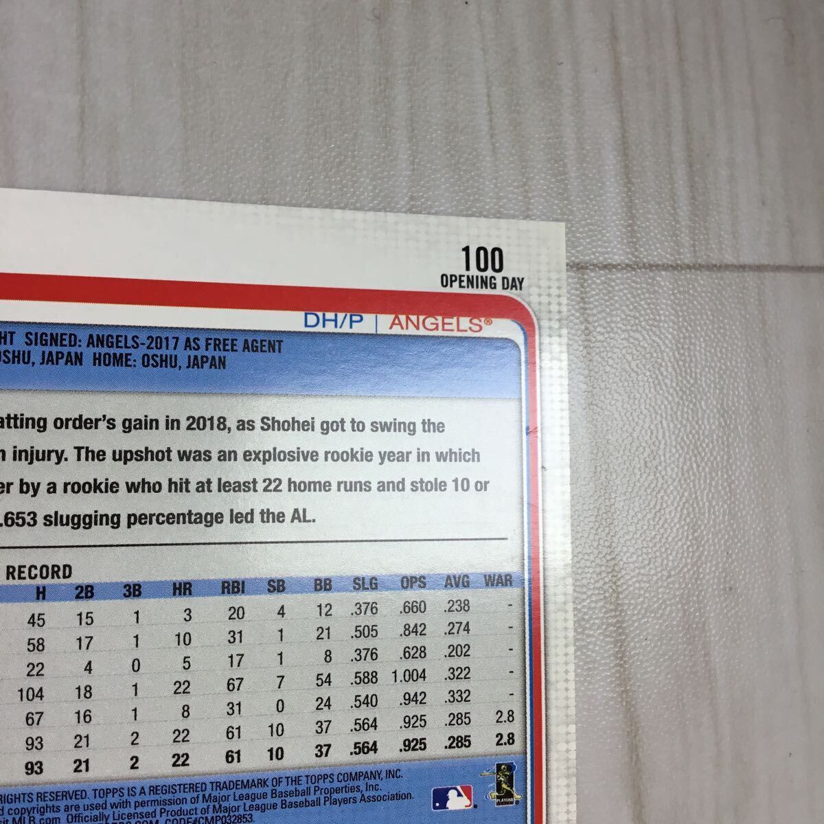 大谷翔平　topps #100. OPENING DAY 1138 MLB エンゼルス　ドジャース_画像8