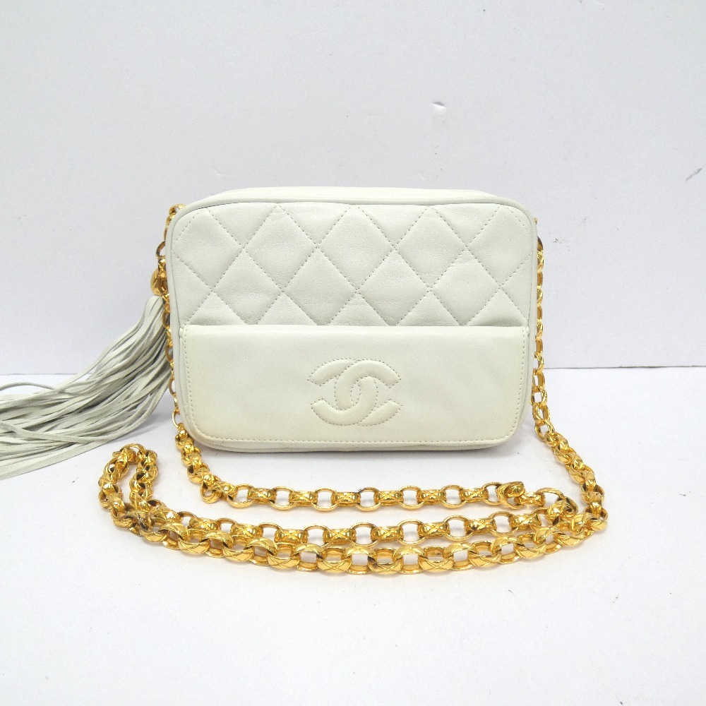 Dz790502 シャネル ショルダーバッグ チェーンバッグ タッセル付き ヴィンテージ　 マトラッセ ホワイト レディース CHANEL 中古_画像2