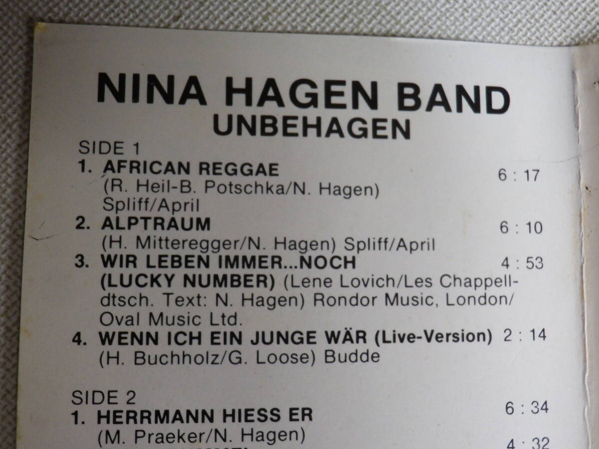 ◆カセット◆ニナハーゲン　NINA HAGEN BAND / UNBEHAGEN 輸入版　中古カセットテープ多数出品中！_画像9