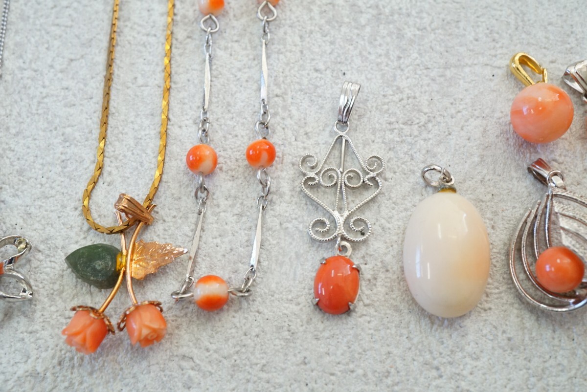 C348ps.@.. necklace pendant 11 point set Vintage accessory large amount set together . summarize set sale coral coral 