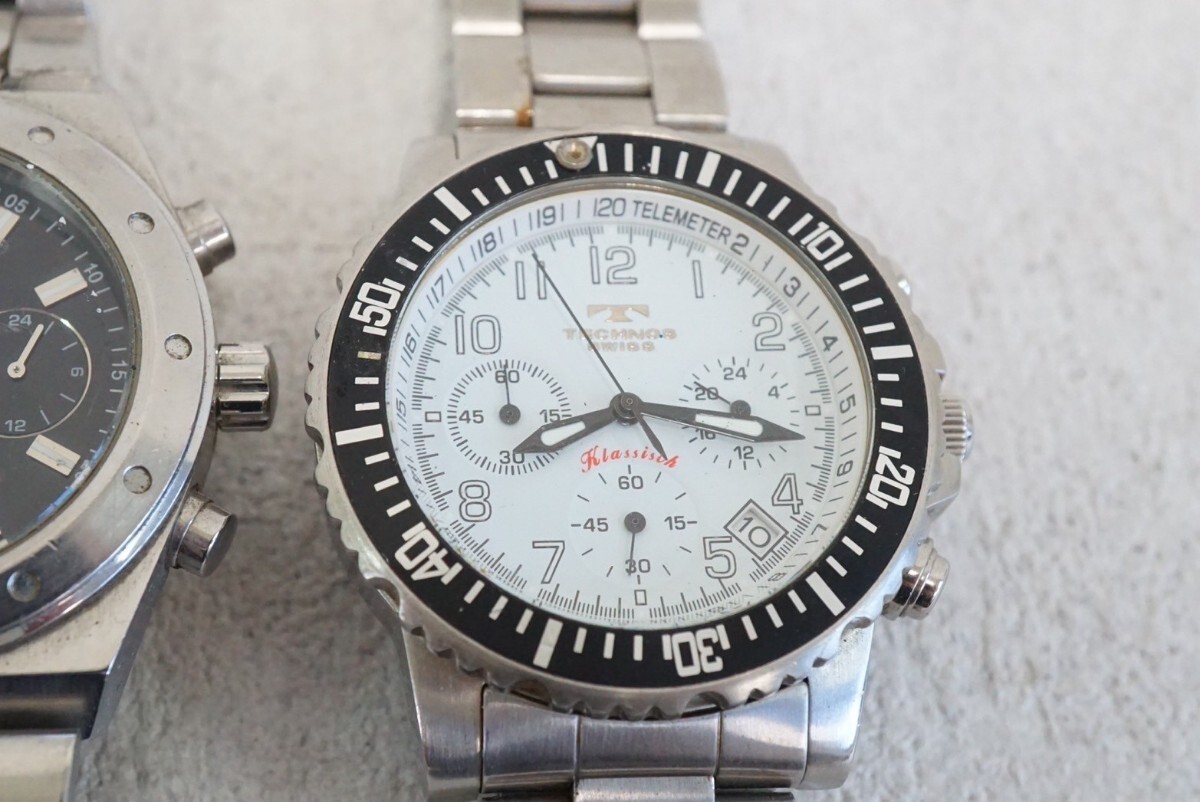 F1267 TECHNOS/ Tecnos хронограф мужские наручные часы 2 позиций комплект аксессуары кварц много совместно . суммировать продажа комплектом неподвижный товар 