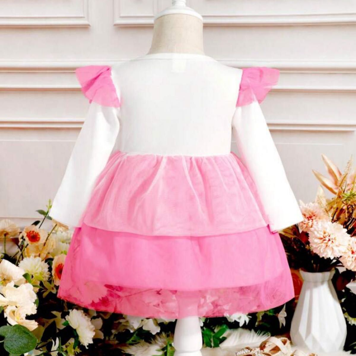 未使用 海外 女の子 ベビー服 キッズ 子ども服 ピンク ワンピース ドレス 74～80cm プリンセス お姫様