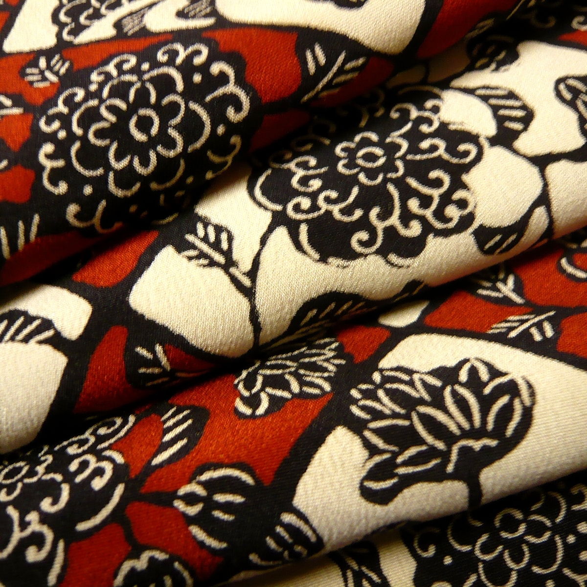 着物はぎれ 正絹 古布 市松に花 115㎝ 手芸 細工 小物づくり 半襟にも【送料無料】縫い目だった所に汚れがあります。