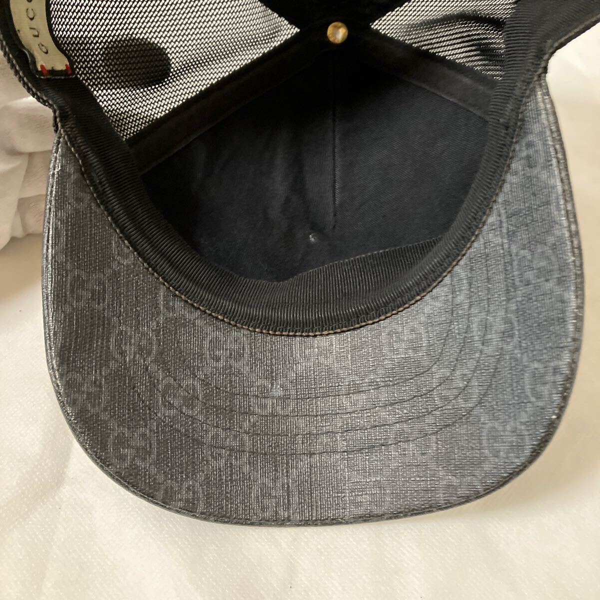GUCCI Gucci колпак шляпа сетка черный PVC кожа GGsima Sune -k. рисунок L размер 