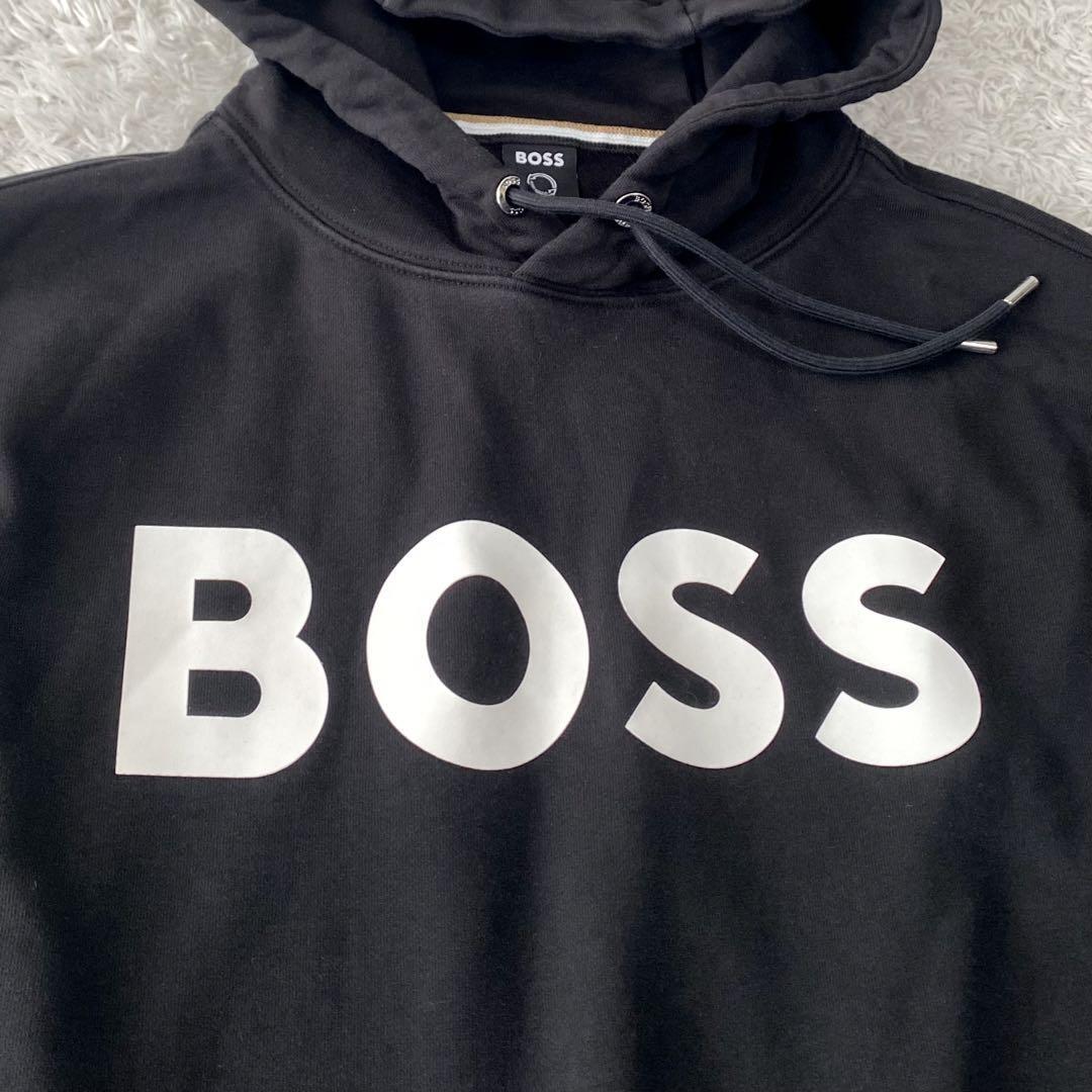 【アノ人も愛用！】極美品XL相当◆HUGO BOSS ヒューゴボス ビッグロゴ パーカー フーディー シルバー金具 ロゴ刻印 近年モデル ブラック黒_画像4