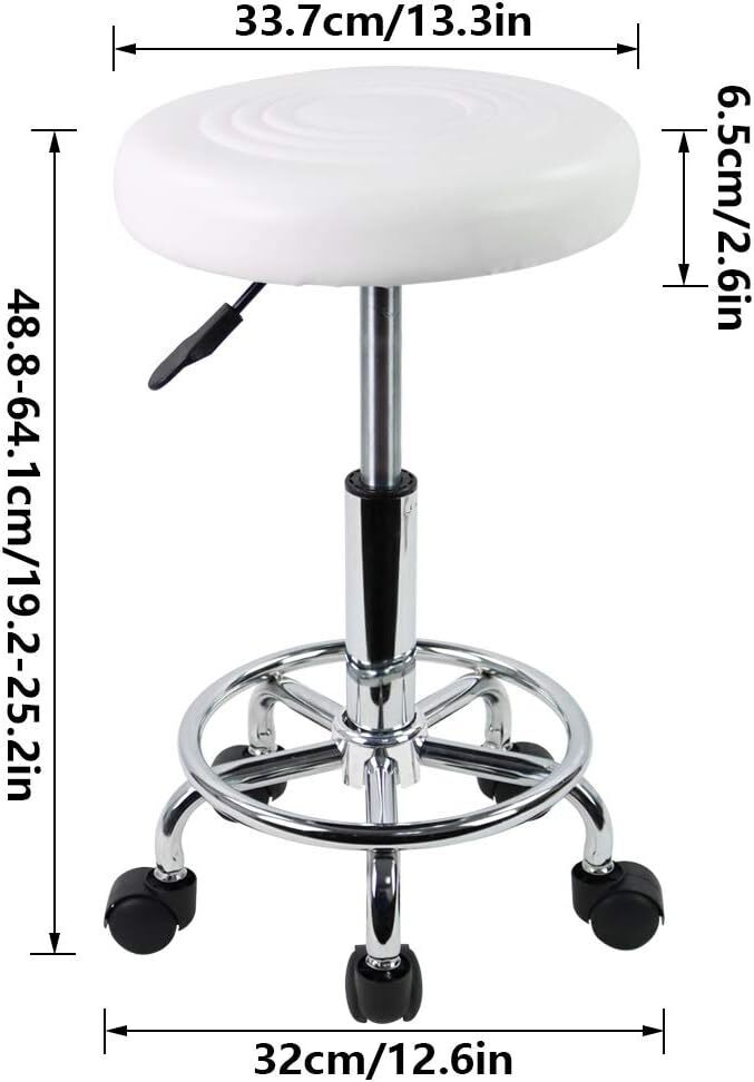 PUレザー 丸椅子 キャスター昇降スツール フットレスト付き 回転椅子 高さ調節可能 製図サロンスツール オフィスチェア ホワイト_画像3