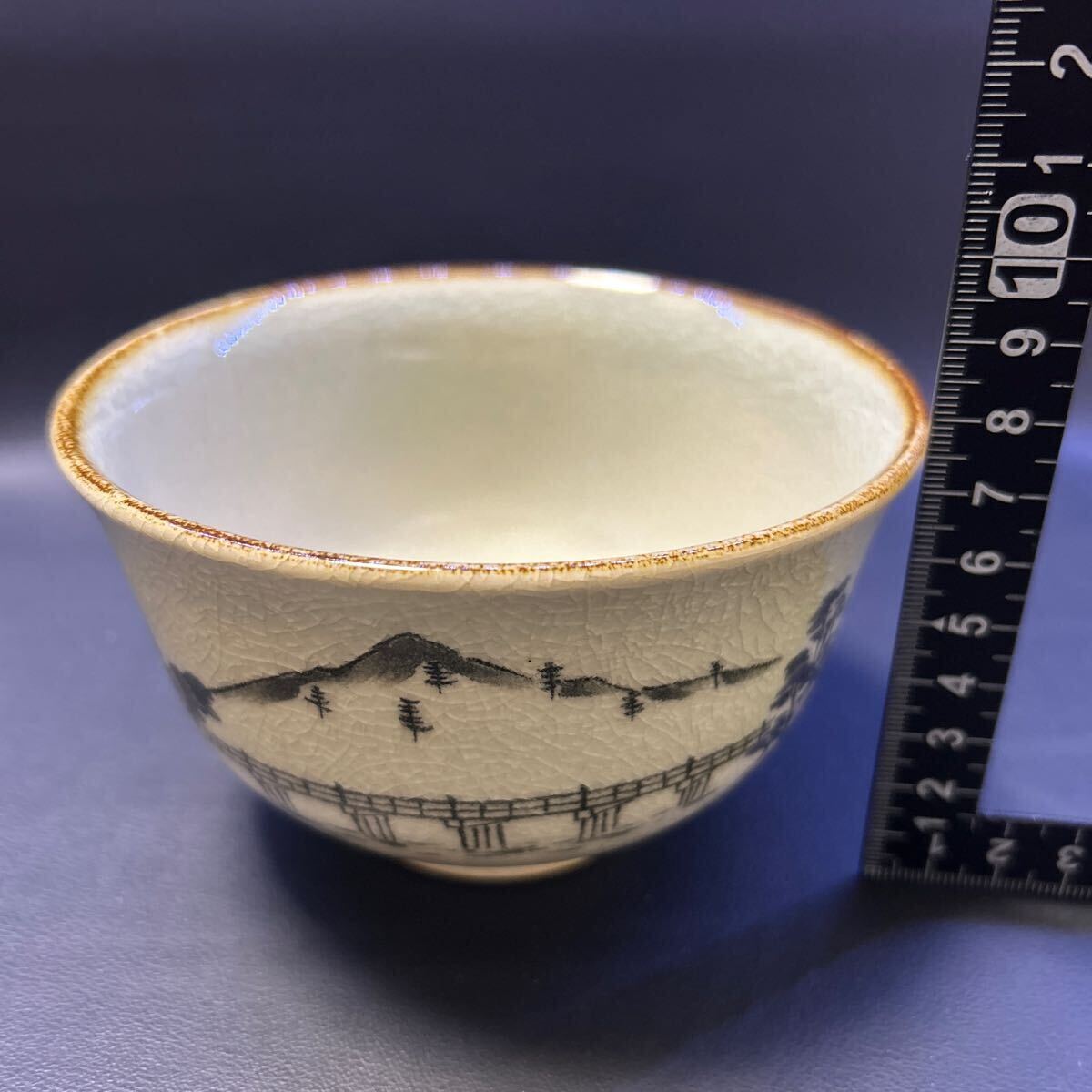 H19-16 茶道具 茶碗 【京焼 原知造　抹茶碗 お題:橋】サイズ:直径12cm、高さ7.5cm 紙箱_画像10