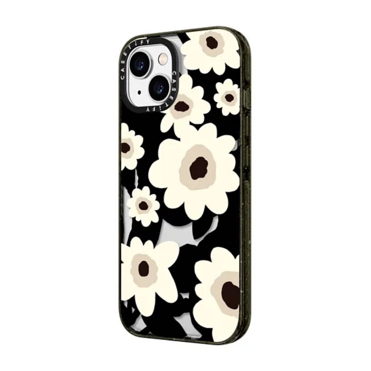 CASETiFY iPhone15 おしゃれ フラワーズ かわいい Flowers - ブラック×クリア ケース