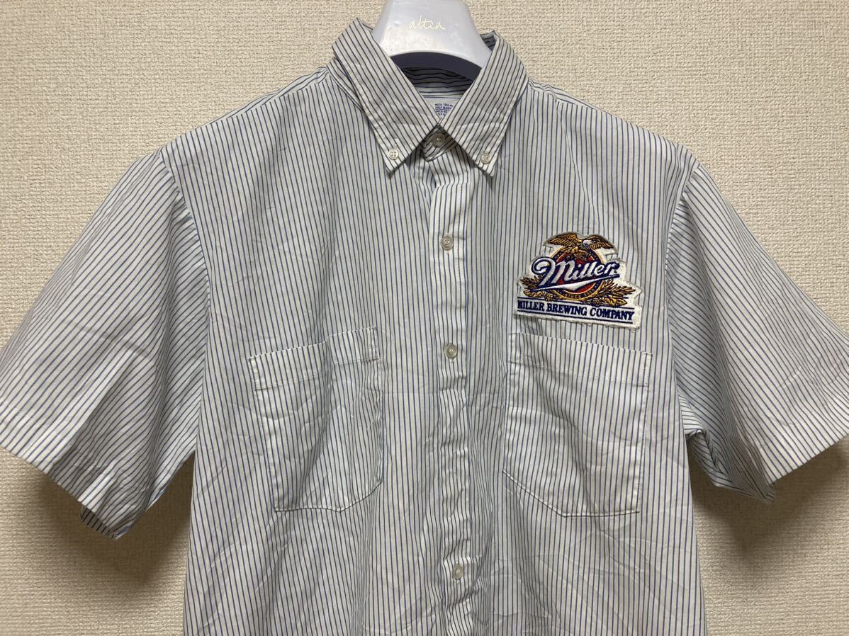 80's 90's USAヴィンテージ RIVERSIDE ワークシャツ 半袖シャツ ボタンダウン ストライプ シャツ USA製 16 1/2 Miller 企業シャツ_画像3