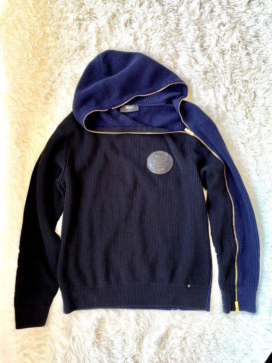 [ очень редкий превосходный товар ] FENDI Parker Zip выше вязаный свитер кардиган двухцветный -