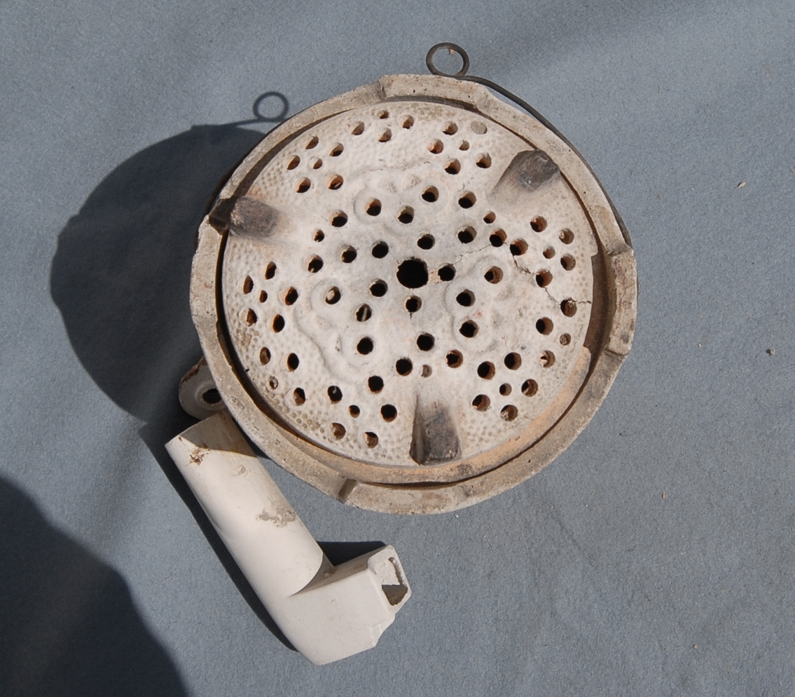 昭和初期 レトロ 陶器 素焼き 練炭コンロ 煙突付  茶道具 涼炉の画像2
