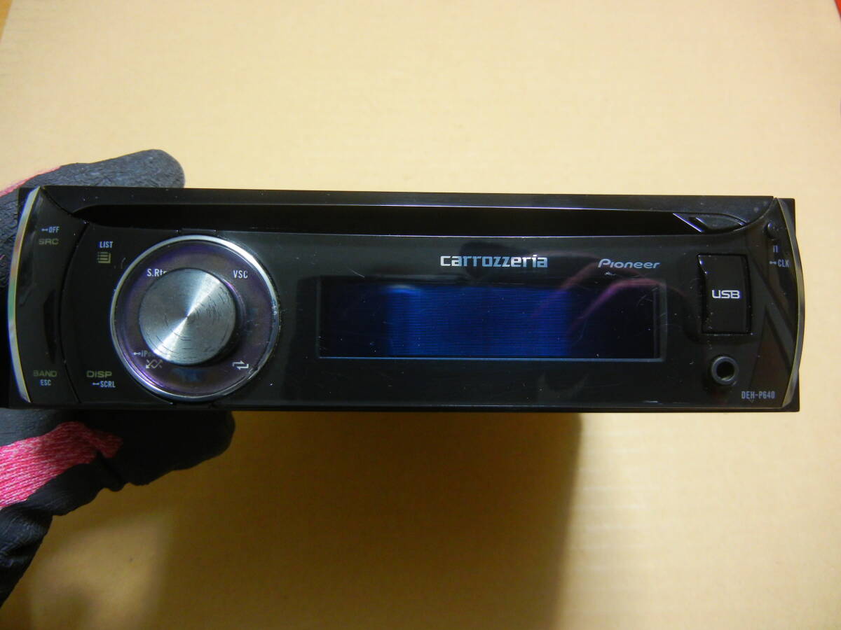 簡易確認OK カロッツェリア DEH-640 CD USB AUX ラジオ 1DIN スズキ変換ハーネス付 中古品の画像2