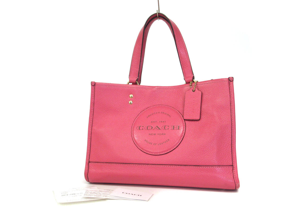 17623 beautiful goods COACH Coach tempsi- Carry all Logo leather patch Gold metal fittings original leather handbag Mini tote bag bag pink 