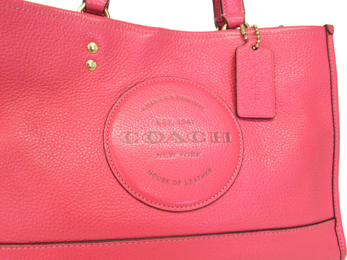 17623 美品 COACH コーチ デンプシー キャリーオール ロゴ 革パッチ ゴールド金具 本革 レザー ハンドバッグ ミニトートバッグ 鞄 ピンクの画像2