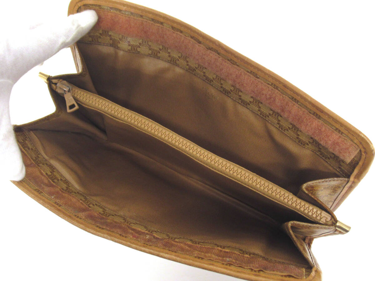 17697 CELINE オールドセリーヌ マカダム柄 総柄 PVC×レザー クラッチバッグ セカンドバッグ ポーチ 鞄 キャメル イタリア製 ヴィンテージの画像7