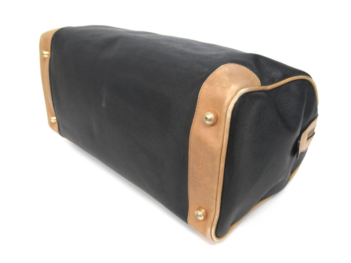 17663 GIVENCHY ジバンシィ 4Gロゴ 革パッチ PVC×レザー ボストンバッグ トラベルバッグ 鞄 黒×キャメル メンズ イタリア製 ヴィンテージ_画像6