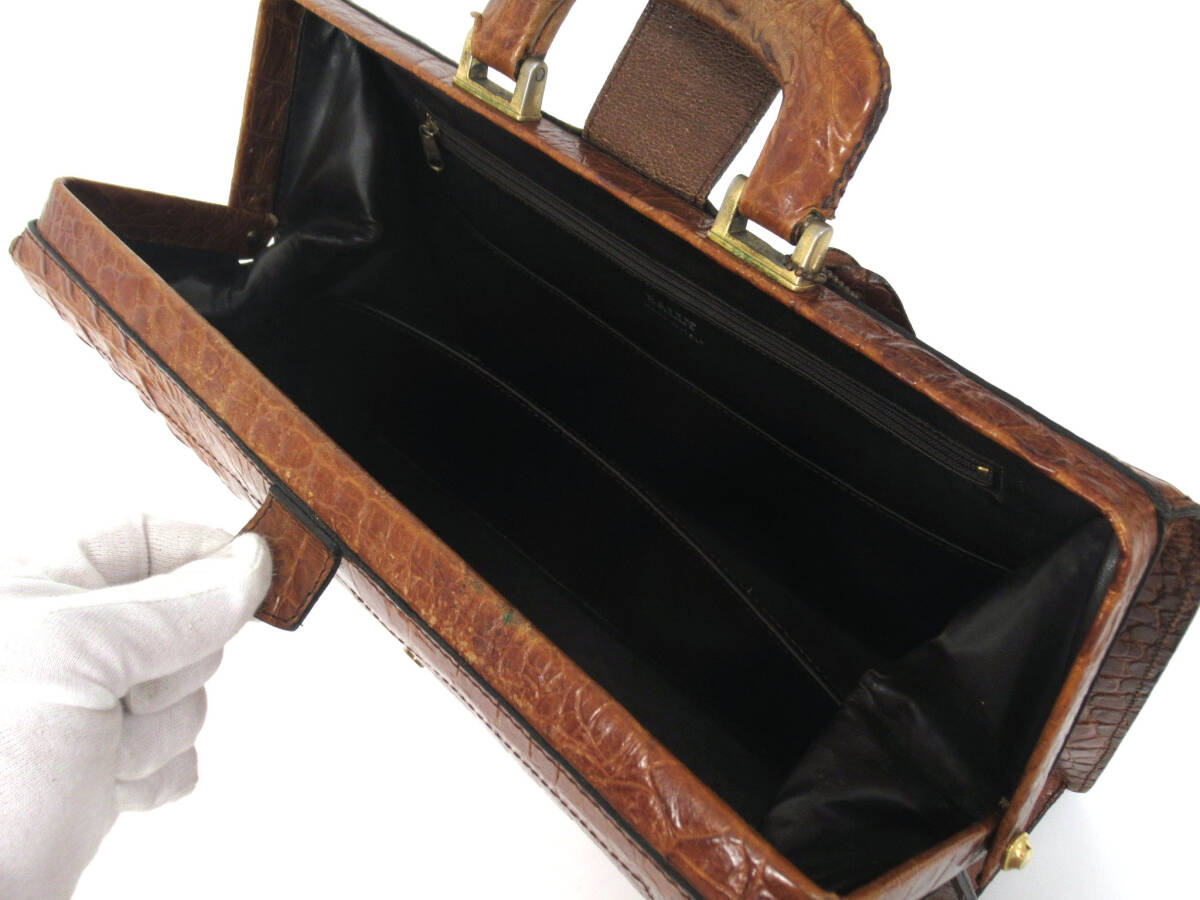 17802 BALLY バリー クロコ型押しレザー 鍵付き G金具 ダレスバッグ ドクターズバッグ ビジネスバッグ 茶 メンズ イタリア製 ヴィンテージ_画像7